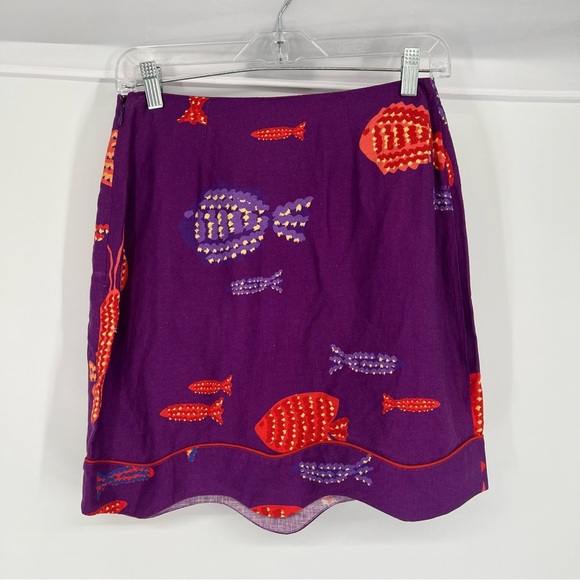 Farm Rio Purple Linen Blend Tropical Colorful Preppy Scalloped Mini Skirt Small - Picture 6 of 8